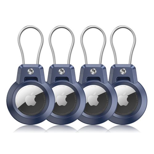 Gitfos AirTag Holder, Airtags 4 Pack AirTag Keychain Holder with Wire Cable - Robust & 360° Protective fit Apple AirTag Holder for Luggage, Backpack, Keys, Ring Car Key Chain.-4 Blue
