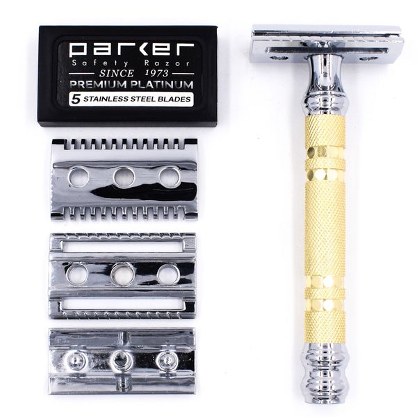 Parker 69CR Convertible Dual Head Safety Razor - 5 Parker Razor Blades Included