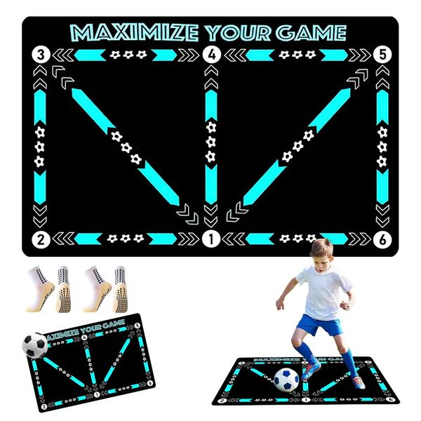 AVCXEC Football Training Mat, Football Mastery Mat with a Pair of Anti-slip Socks, 90x60 cm Soccer Skill Mats, Non-Slip Shock Dribble Silent Football Mat for Kids/Adult Footstep Training