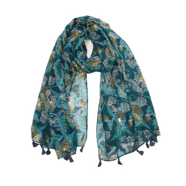 YOUR SMILE Large Boho Scarf for Women Lightweight Floral Printed Scarves Fall Winter Fashion Fringed Shawl wraps (01 Teal Leaves)