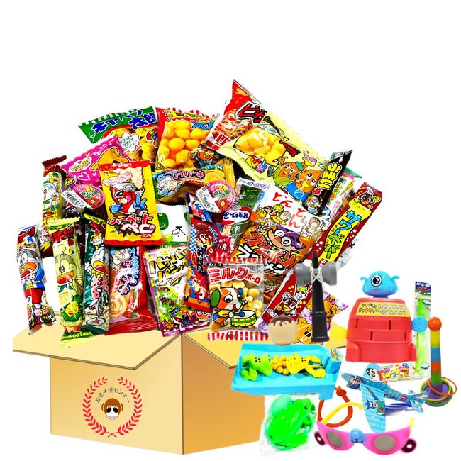 Kid's Delight Dagashi Toy Set, 20 Carefully Selected Dagashes, 10 Fun Toys, Party Sending, Gift, Children's