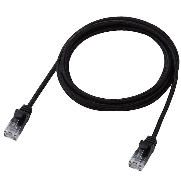 Elecom ECLD-GPAM/BK20 LAN Cable CAT6A 6.6 ft (2 m) Nail Breaking Prevention Mesh Cable Black