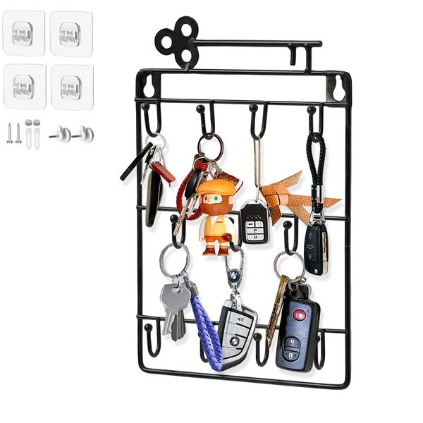 Echehi Key Holder for Wall, Key Hanger with 3 Ways Mounting Hardware, Key Rack with 11 Key Hooks to Hang Keyrings, Dog Leash, Umbrella, Sunglasses, Jewelry Necklaces