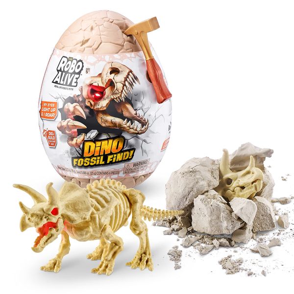 Robo Alive Dino Fossil Find - Triceratops by ZURU Excavate Dinosaur Fossils Digging Kit Collectible Toy with Slime, Multicolor