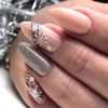 Bufenia 24Pcs Christmas Fake Nails Snowflake False Nails Almond Short Glossy Oval Press on Nails for Women and Girls (D)