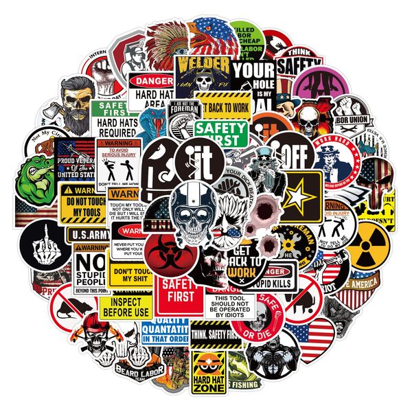 100pcs Pack Funny Hard Hat Stickers for Tool Box Helmet,Helmet Stickers,Welding Stickers,Construction Stickers,Construction Welding Union Military Ironworker Lineman Oilfield Electrician Pipeliner