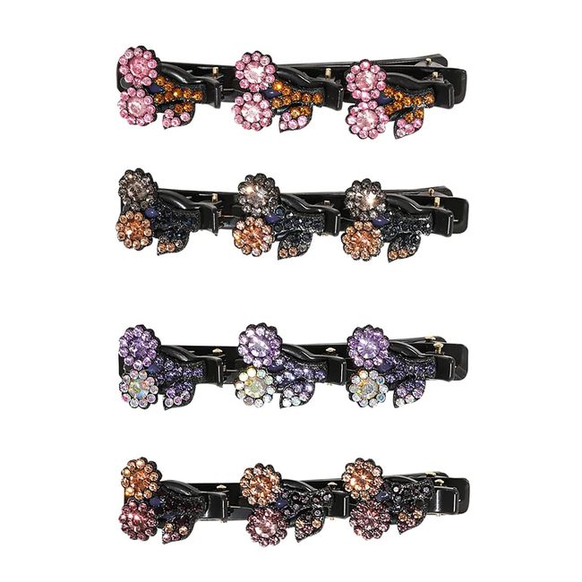 4 Stück Kolibri Haarspange Kirsche Doppelschicht Haarspange Kolibri Haarspange Glitzer Kristallblume Damen Haarspangen mit 3 Clips Mädchen Kinder Klein Haarklammer