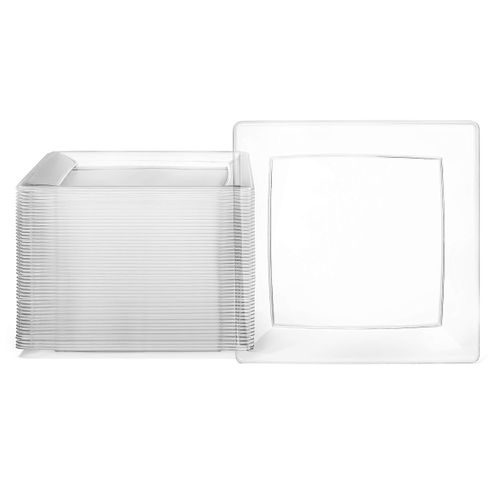 Oasis Creations Clear Square Plates Set 9" - 50 Count - Premium Hard Clear Plastic - Disposable and Reusable - Dinner - Salad - Party Plate Set - Weddings, Parties, Events & More!