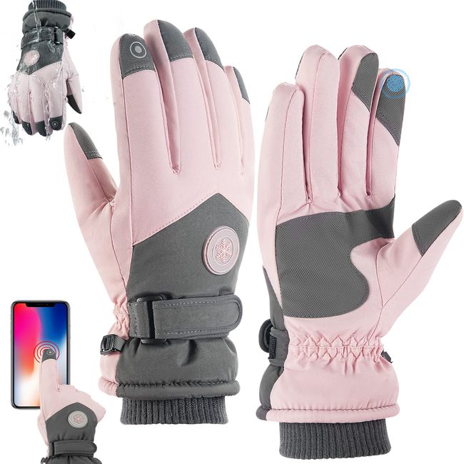 YHomU Schnee Handschuhe Ski Wasserdicht Thermohandschuhe Handschuhe für Damen, Frauen Touchscreen Handschuhe Winterhandschuhe für Laufen Skifahren Wandern Motorrad Radfahren