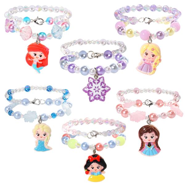 YOYTOO 6 Sets Princess Beaded Bracelets for Girls, Princess Bracelets Dress Up Pretend Play Jewelry Set Party Favors Gift for Girls Kids