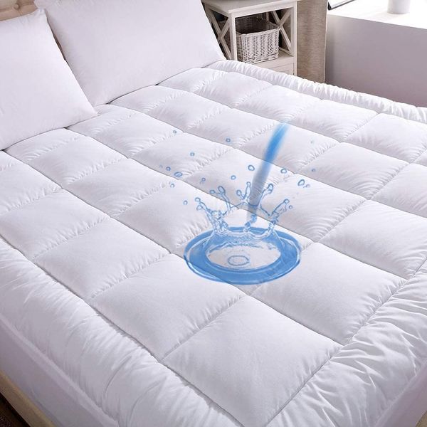 WhatsBedding Cotton Waterproof Mattress Pad Queen Size Top Down Alternative F...