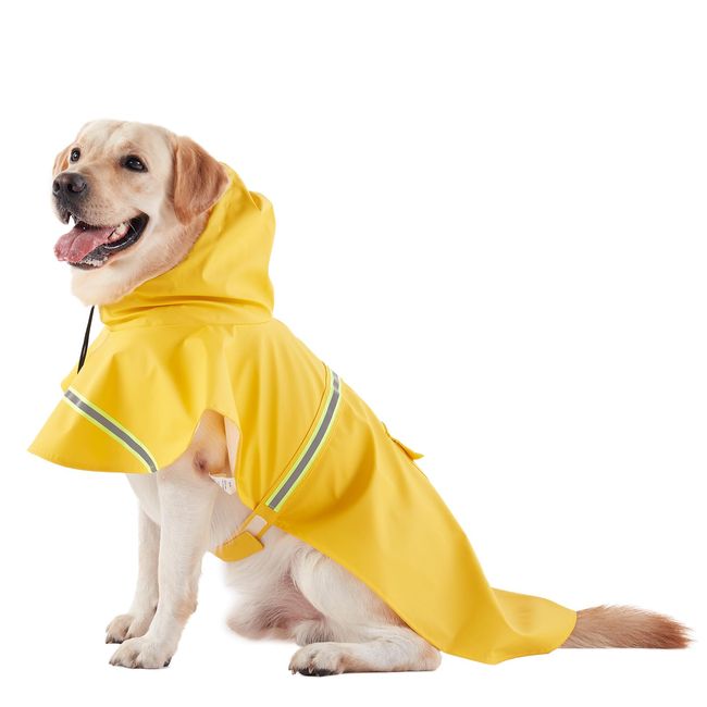 SunStyle Home Dog Raincoat for Small to XX- Large Dog, Waterproof Reflective Adjustable Hooded Pet Dog Raincoat Poncho (X- Large, Yellow)