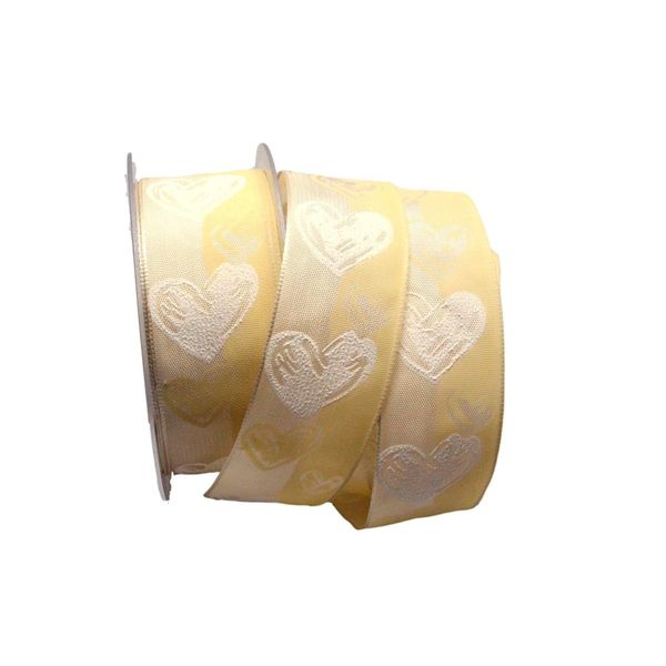Christa-Bänder Motivband Doppelherz creme 40mm mit Draht