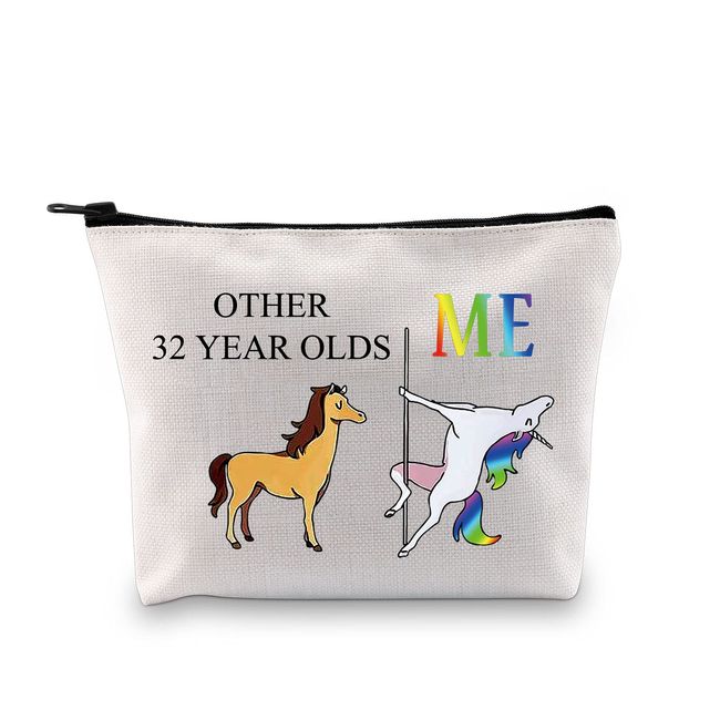 32 Birthday Gifts Funny 32nd Birthday Gifts for Women Makeup Bag Other 32 Year Olds Me Unicorn 32 Birthday Cosmetic Bag (32 year old bag)