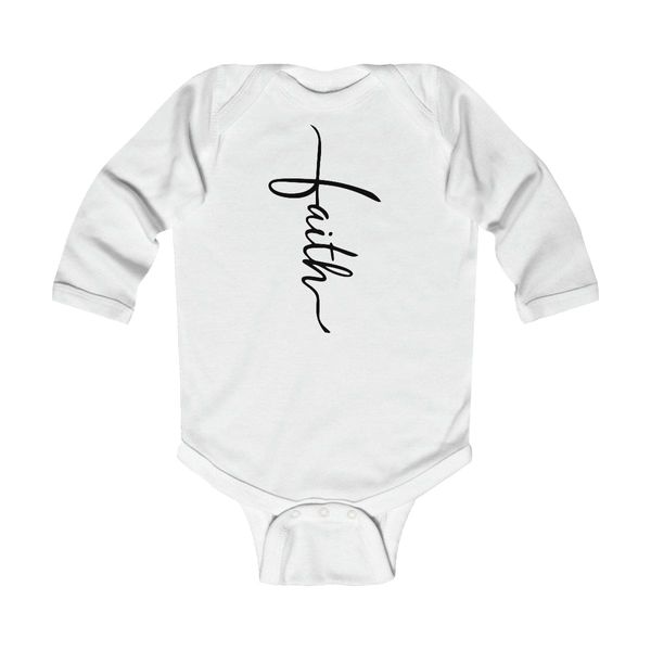 Infant Long Sleeve Bodysuit, Faith Christian Inspiration - White / 12M