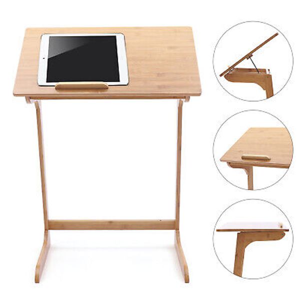 Adjustable Height Bamboo Laptop Desk Bedside Table Computer Over Bed Standing US