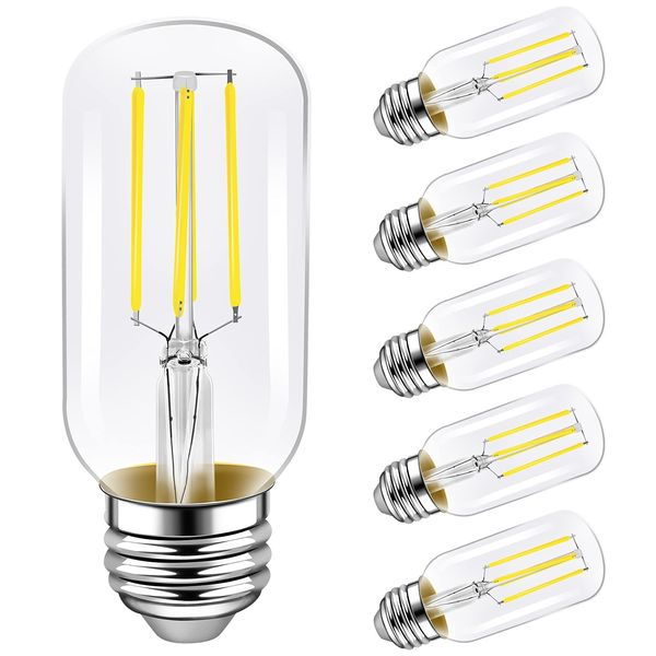 Emotionlite LED Light Bulbs, E26 Dimmable Vintage Chandelier LED Bulbs (4000K Netural White, E26 4W Tubular Bulbs/6Pack)