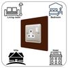 Single Socket Surround | Square | Acrylic Back Panel or Finger Plate | Light Switch Plug, Font Colour:Brown