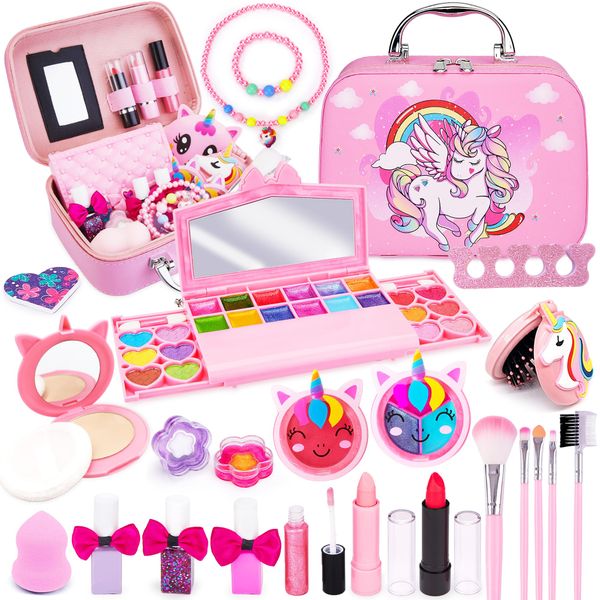 Chennyfun Real Kids Makeup Sets for Girls, 24 PCS Washable Make up Kit Toys, Safe & Non-Toxic Makeup Set for Little Girls, Children Cosmetics Makeup Kit Birthday Gifts for Girls Aged 4 5 6 7 8 9