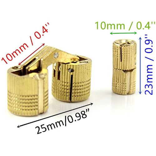 MIAO JIN 12 Pcs 10mm Brass Barrel Hinges Hidden Invisible Cabinet Furniture Hinges Concealed 180 Degree Opening Angle