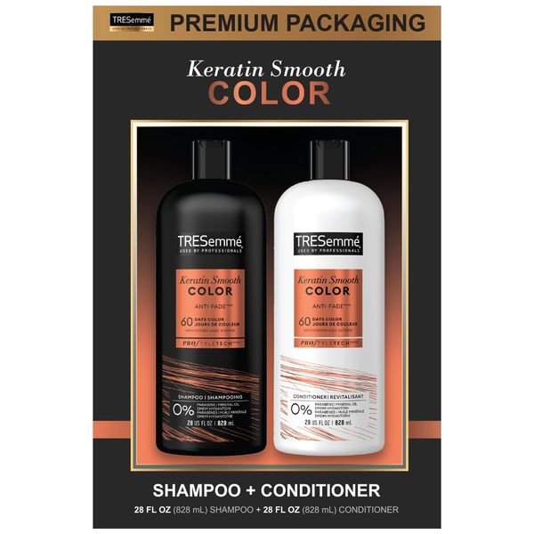 TRESemmé Shampoo and Conditioner Set - Keratin Smooth, Paraben and Sulfate Free Shampoo Safe for Color-Treated Hair, Deep Conditioner for Dry Damaged Hair, 28 Fl Oz (2 Piece Set)