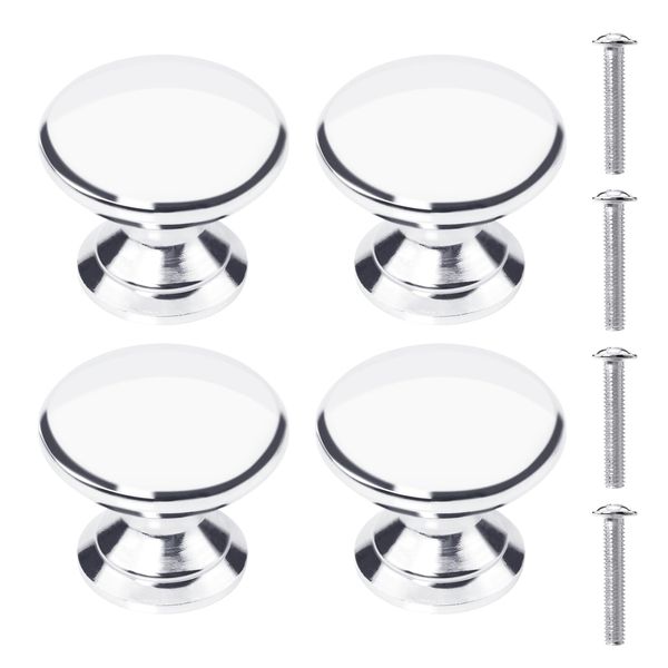 Desenda 4 PCS 1" Silver Cabinet Door Knobs with Screw, Stylish Solid Drawer Knob Kitchen Pull Handles for Cabinet Cupboard Drawer Wardrobe Furniture Hardware - Round Mushroom Shape