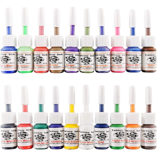 Beauty7 Tattoo Ink 20pcs Mixed Colors Inks Painting Pigment Primary Set 5ml 1/6oz Long Lasting Tattoo Art Body Permanent Beauty Makeup Supplies