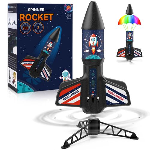 Rocket Launcher for Kids - Self-Launching 200 ft Motorized Air Rocket Toy, Flying Kids' Play Rocket with Launch Set, Outdoor Electric Rocket Toys, Birthday Toy Gifts for Boys 8-12, Rocket Pattern