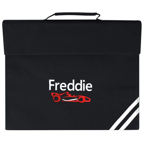 Personalised Racing Car Name School Book Bag (Black)