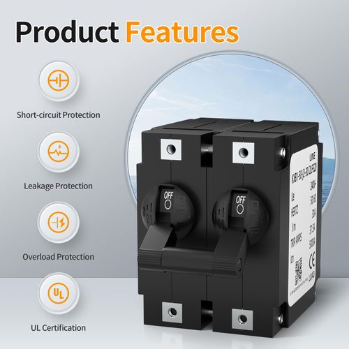 Joinfworld Double Pole Toggle Circuit Breaker, 30 Amp 80V DC/240V AC for RV, Marine, Automation, Home Devices
