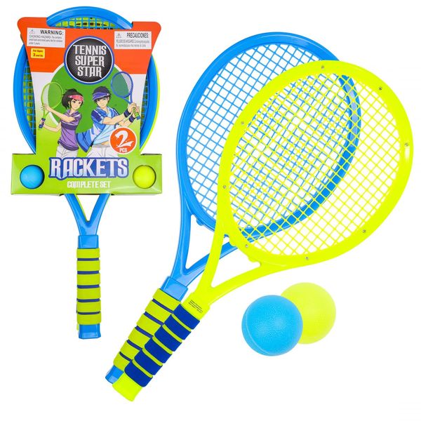 TychoTyke Kids Tennis Racket Play Set 2 Matching Balls Outdoor Exercise Playtime