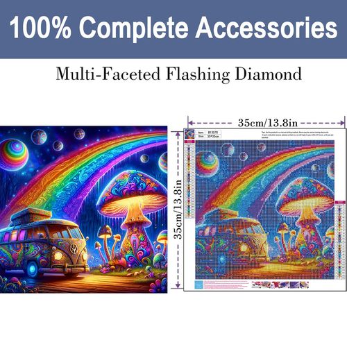 ijbnhd Mushroom Bus Diamond Painting Kits for Adults - Bus Diamond Art Kits for Adults,5D Diamond Painting Mushroom,DIY Full Drill Gem Art and Crafts Kits 14x14inch