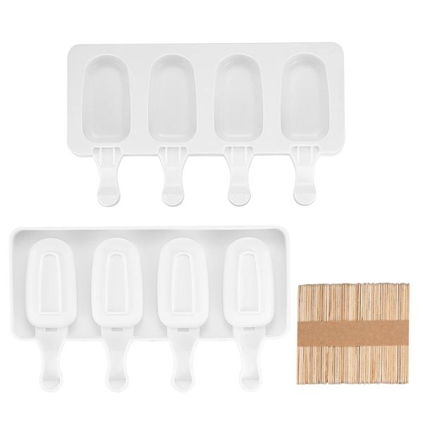 Does not apply 47KP 2 Pieces Silicone Cream 4 Cavity, Ice Lolly Makers, Cakesicle Cake Pop, Frozen Dessert Chocolate Popsicle Tray Molds Moulds with 50 Sticks