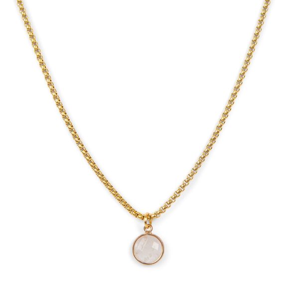 Classic Gold Stone Pendant Necklace - White Quartz