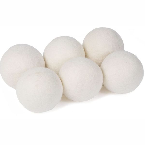 Lakymisy Dryer Balls, 6 Pieces, Wool Ball for Dryer, Dehumidifying Balls, Washing Balls, Drying & Dehumidifying Clothes, Rainy Season Protection, Cat Mochan, Fabric Softener for Clothes, Repeated Use (White, 6 Pieces)