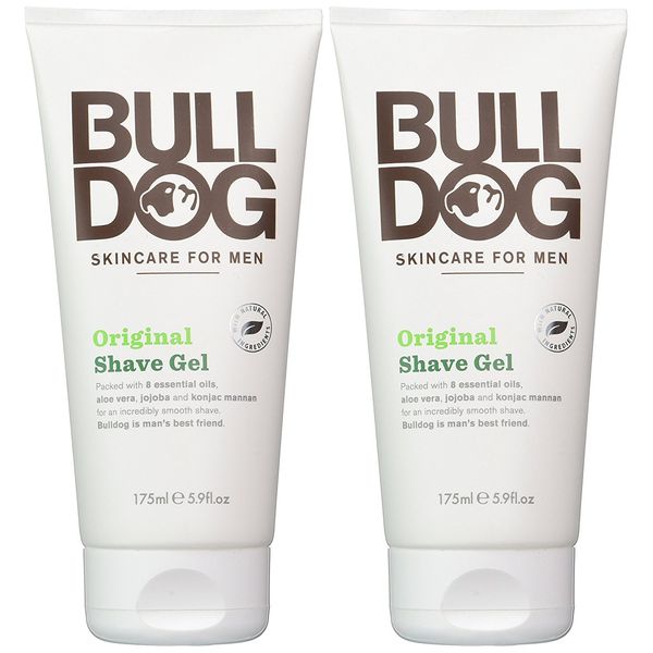 Bulldog Skincare for Men Original Shave Gel (Pack of 2) With 8 Essential Oils, Aloe Vera, Jojoba and Konjac Mannam, 5.9 fl. oz.