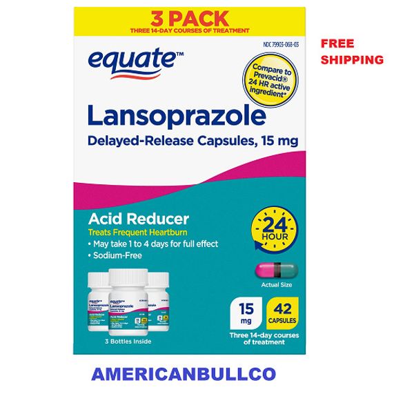 "Equate Lansoprazole 15mg Capsules  Acid Reducer, 42ct x 3 Pack (Delayed Release