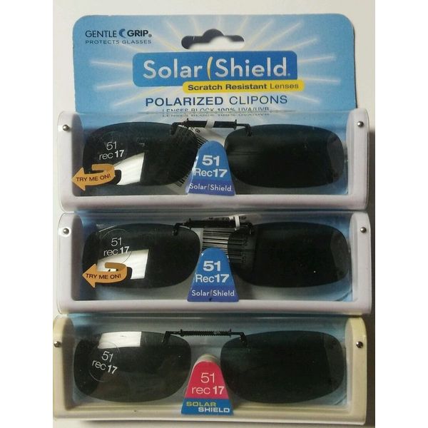 3 Solar Shield Clip-on Polarized Sunglasses Size 51 Rec 17 Black Frameless New