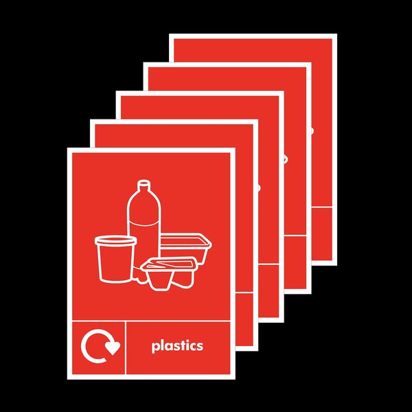 5x Plastics Recycling Bin Self Adhesive Stickers 200x300mm