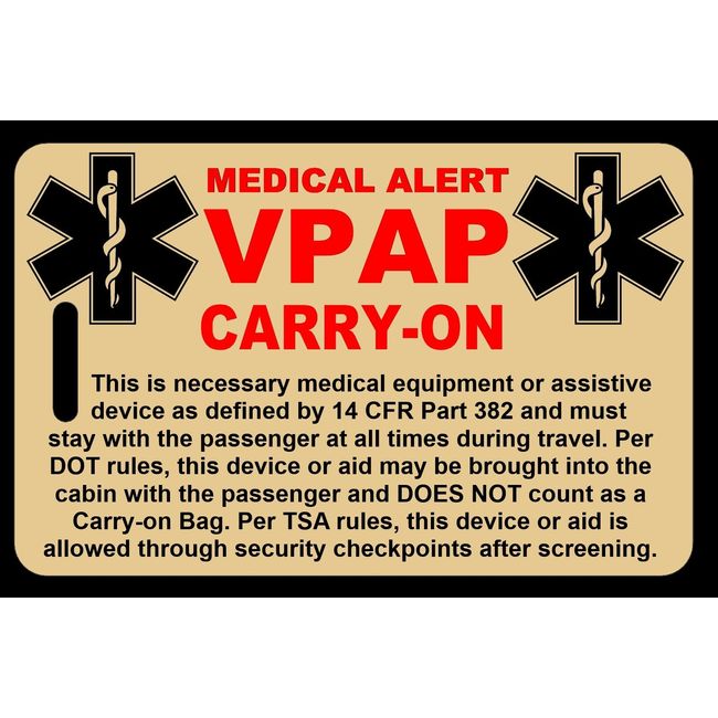 Lo-Viz Tan Carry-On VPAP Bag Tag - TSA - Sleep Apnea