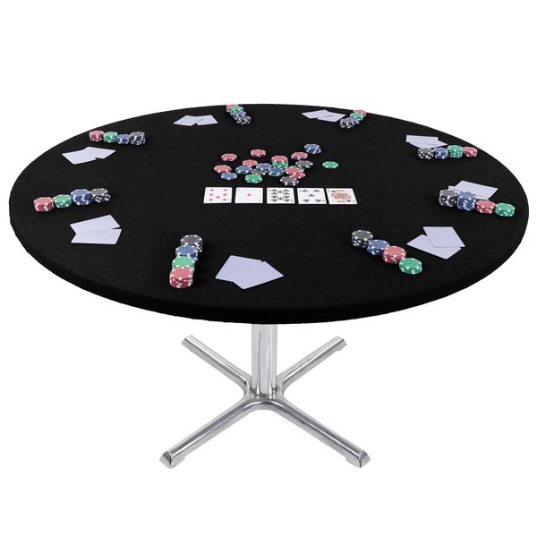 Jigitz Felt Poker Table Cover Round Fitted - 36-48in Stretch Fit Black Felt Card Table Cover - Table Cloth Protector for Mah Jong, Poker, Dominoes and Casino Game Night