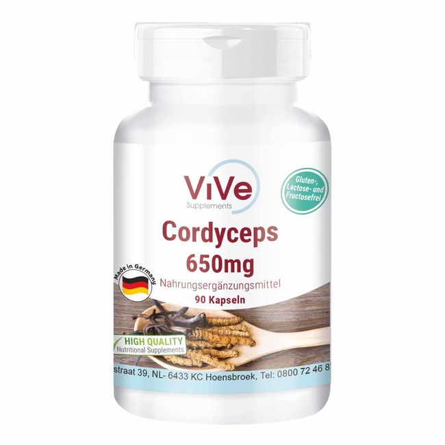 Cordyceps 650 mg - 90 Kapseln - vegan - Pilzpulver aus dem Mycel - Vitalpilz | Qualität aus Deutschland von ViVe Supplements