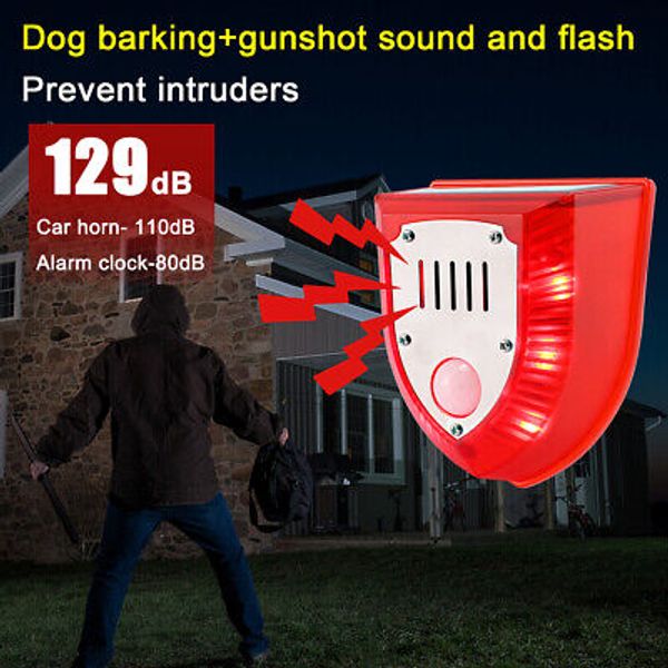 Animal Repeller Motion Sensor Alarm Lamp Outdoor Solar Power Dog Barking Gunshot