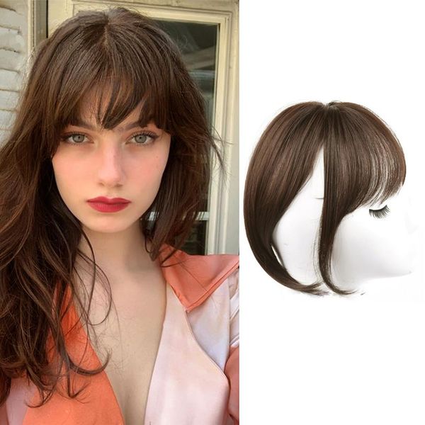 RPAEOY Clip in Pony Echthaar Synthetisches Haartei Hair Extensions Fringe Bangs One Piece Haarteil Tägliche Tragen Fake Bang Hellbraun Dunkelbraun Schwarzbraun für Mädchen Frauen (Hellbraun)