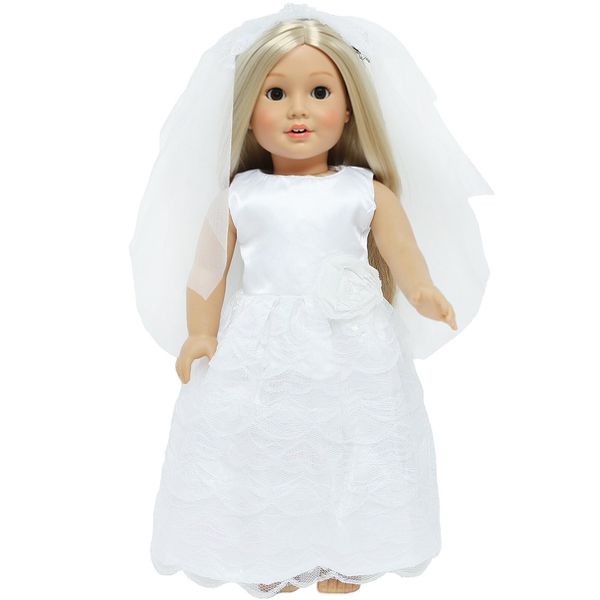 18 Inch Doll Wedding Dress Fashion Set, Bride Doll Wedding Gown with Veil for American 18 Inch Girl Doll Clothes Ball Party