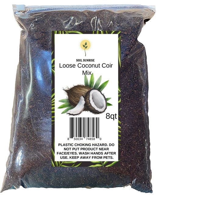 Loose Coconut Coir Mix (8 Quarts), Coconut Coir for Home Gardening - All Natural Soil additive - pH Balanced and Double Washed Coco Peat