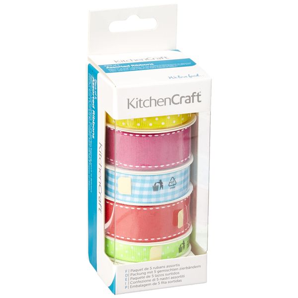 KitchenCraft SDIRIBBON02 Sweetly Does It Cake Ribbon, Fabric, Multi Colour, Set of 5 Bright Ribbons for Crafts, Cakes and Gifts