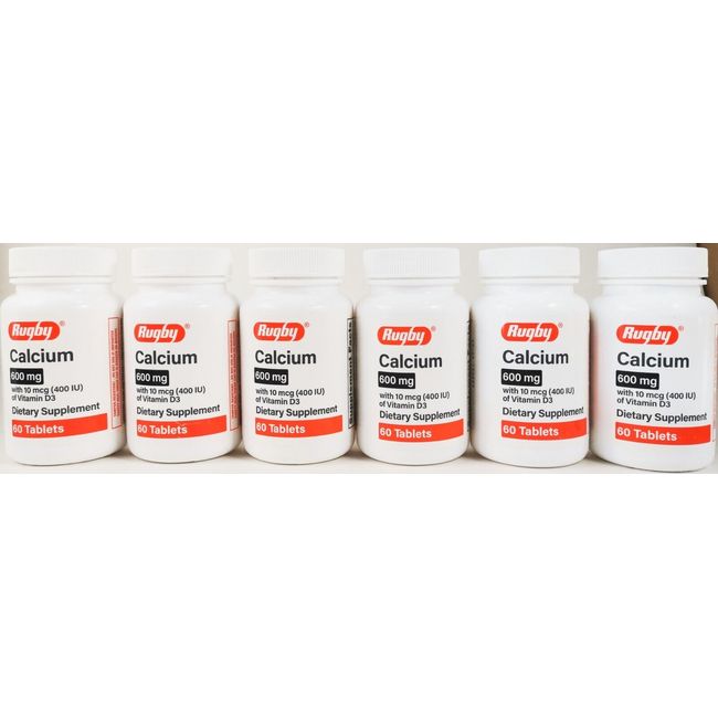 RUGBY CALCIUM 600mg with Vitamin D3 (400IU) 60 tablets each (pack of 6)EXP:10/24