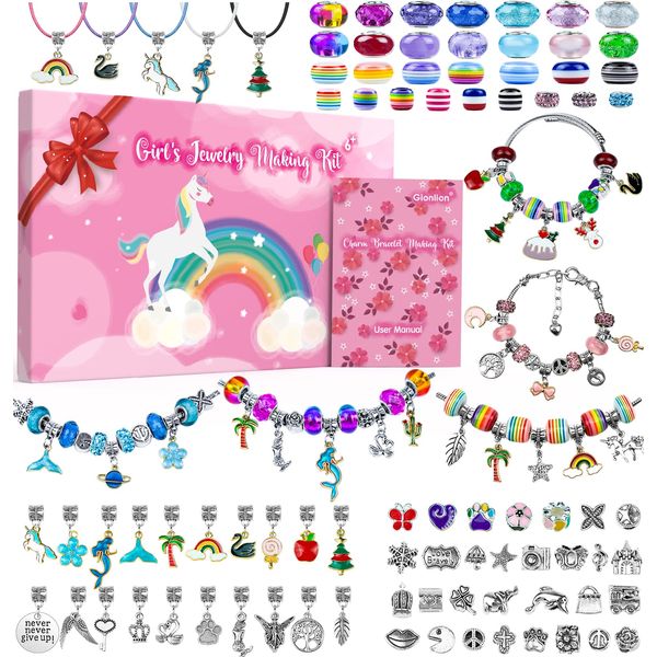 Gionlion Charm Bracelet Making Kit, Jewelry Making Kit Trendy Stuff for Kids Ages 6-12, Unicorn Toy Cute Stuff for Teen Girls Gifts Birthday Gift, Crafts for Girls 6 7 8 9 10 11 12 Year Old