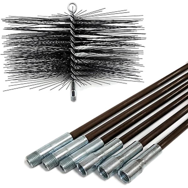 8" X 12" Rectangle Wire Chimney Brush and 18-Foot Fiberglass Chimney Rod Bundle